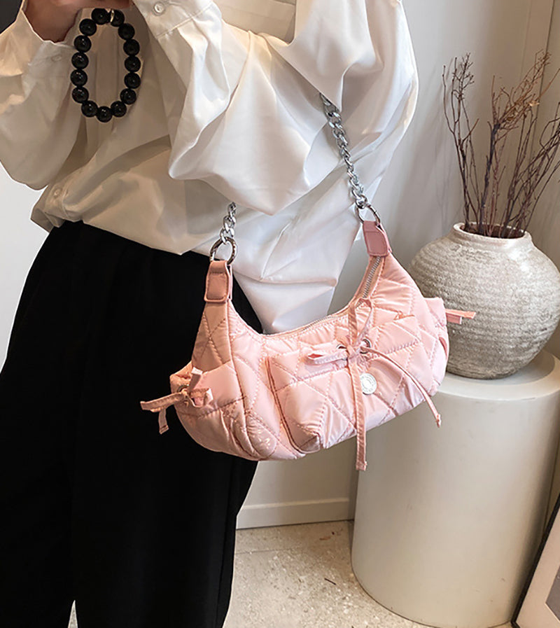 Pink Solid One Handle Shoulder Bag