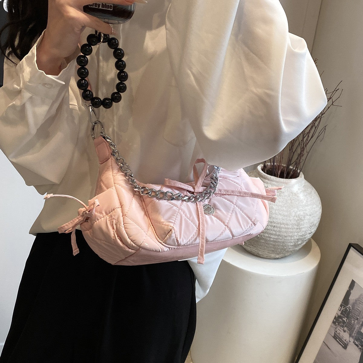 Pink Solid One Handle Shoulder Bag