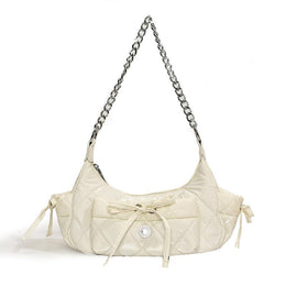 White Solid One Handle Shoulder Bag