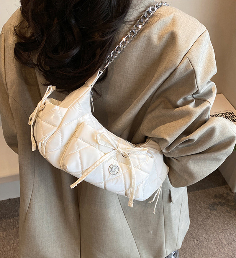 White Solid One Handle Shoulder Bag