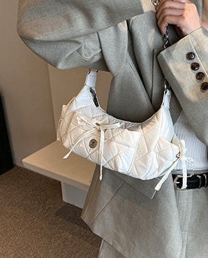 White Solid One Handle Shoulder Bag