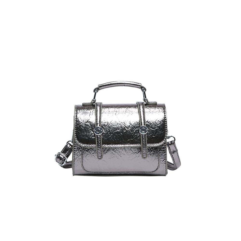 Silver Solid Two Handles Shoulder Bag
