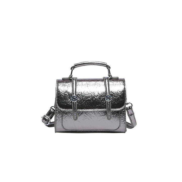 Silver Solid Two Handles Shoulder Bag