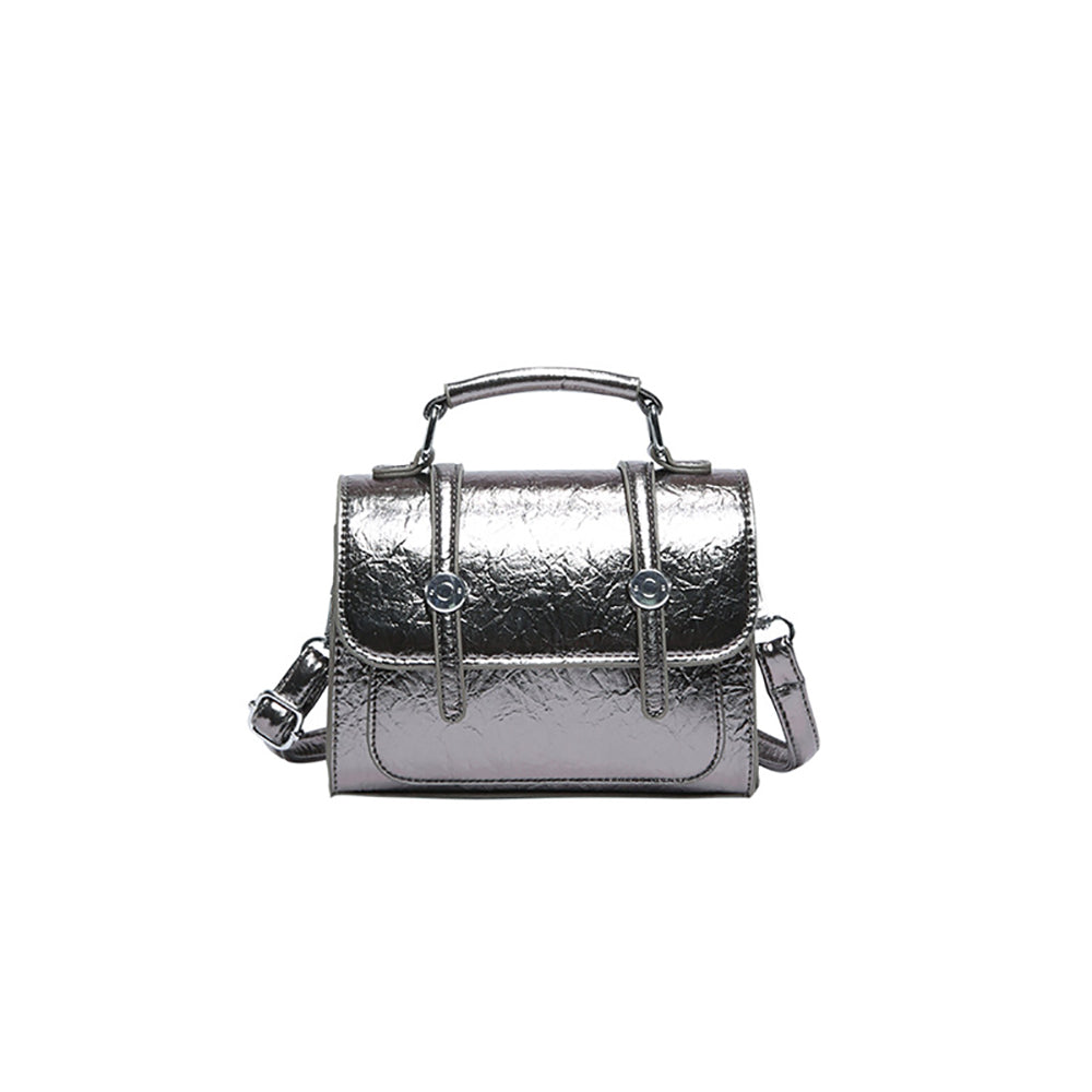 Silver Solid Two Handles Shoulder Bag