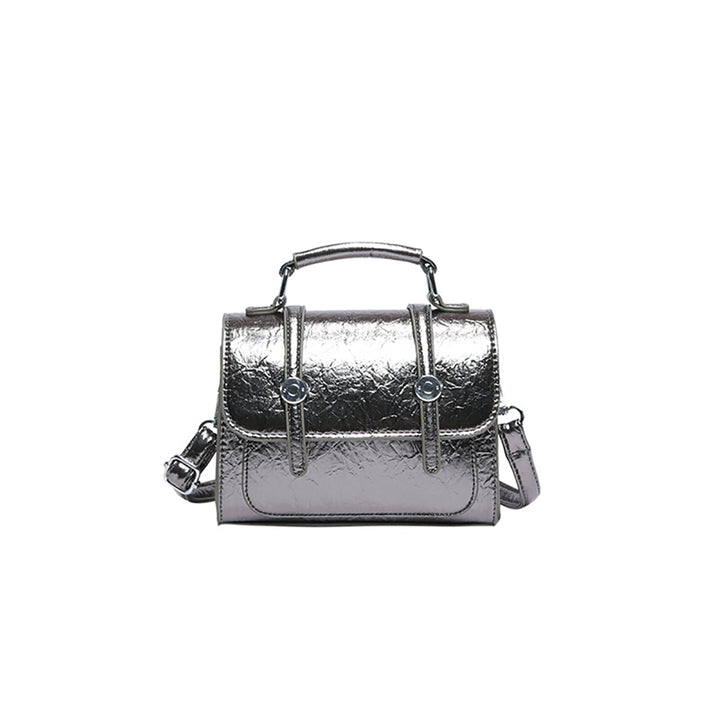 Silver Solid Two Handles Shoulder Bag
