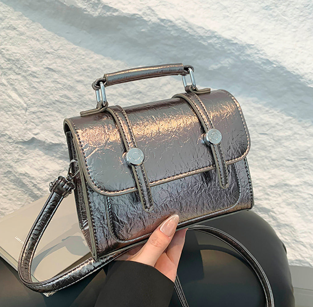 Silver Solid Two Handles Shoulder Bag