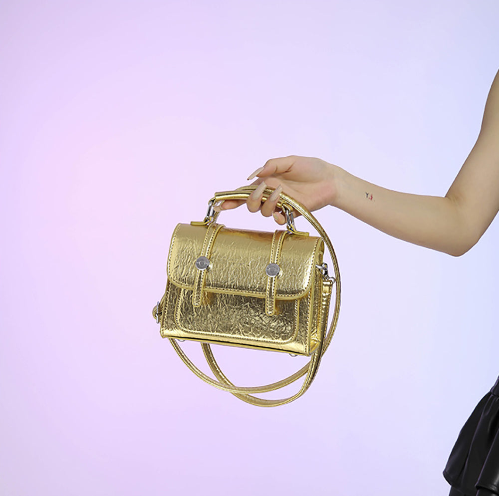 Gold Solid Two Handles Shoulder Bag