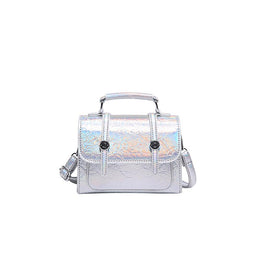 Silver Solid Two Handles Shoulder Bag