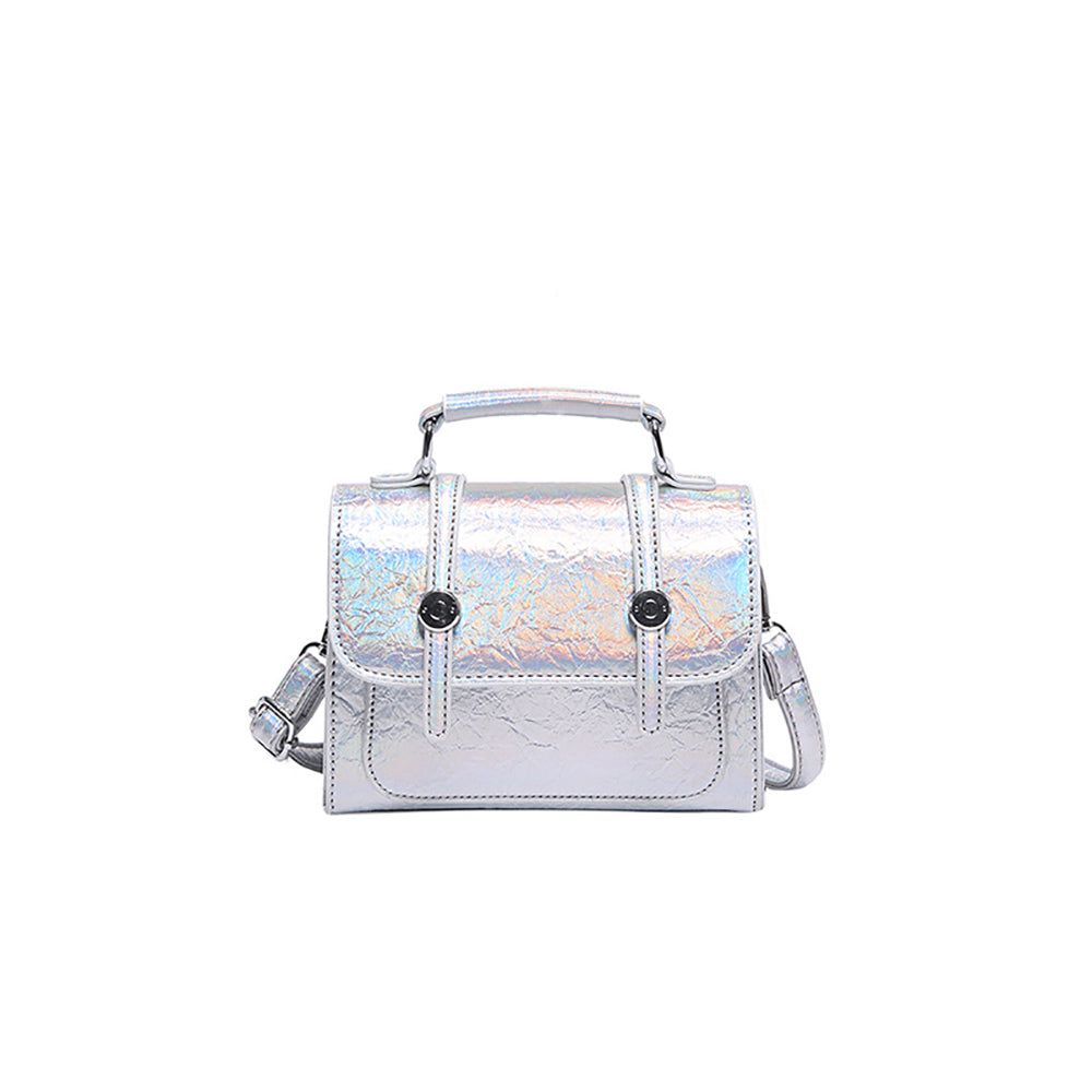 Silver Solid Two Handles Shoulder Bag