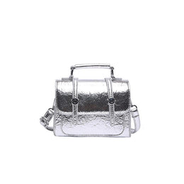 Silver Solid Two Handles Shoulder Bag
