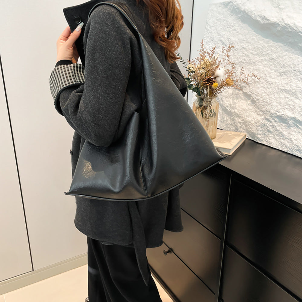 Black Solid One Handle Shoulder Bag