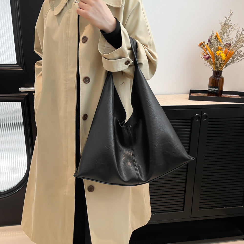 Black Solid One Handle Shoulder Bag