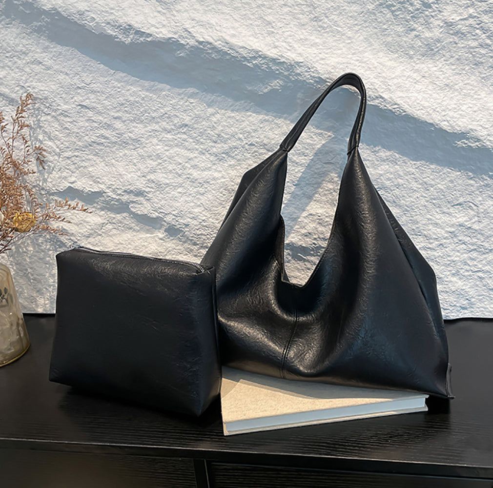 Black Solid One Handle Shoulder Bag