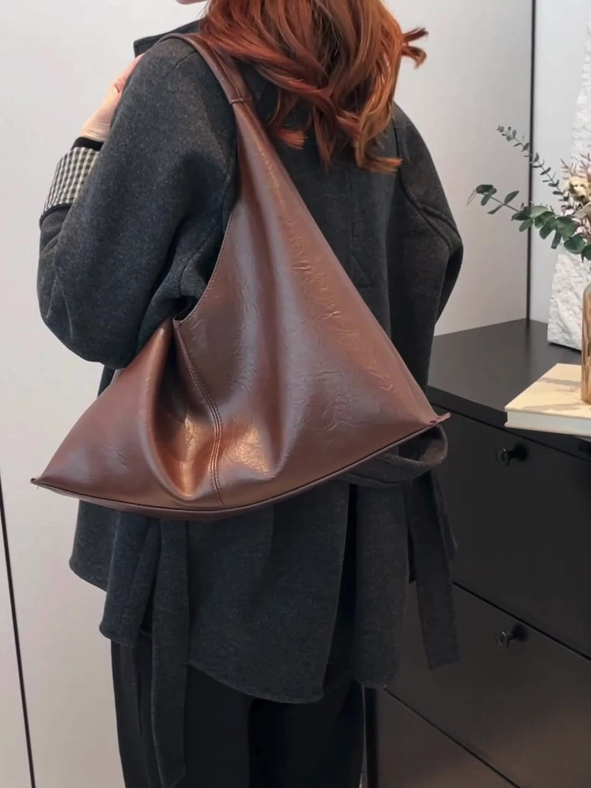 Brown Solid One Handle Shoulder Bag