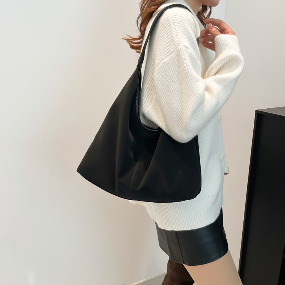 Black Solid One Handle Shoulder Bag