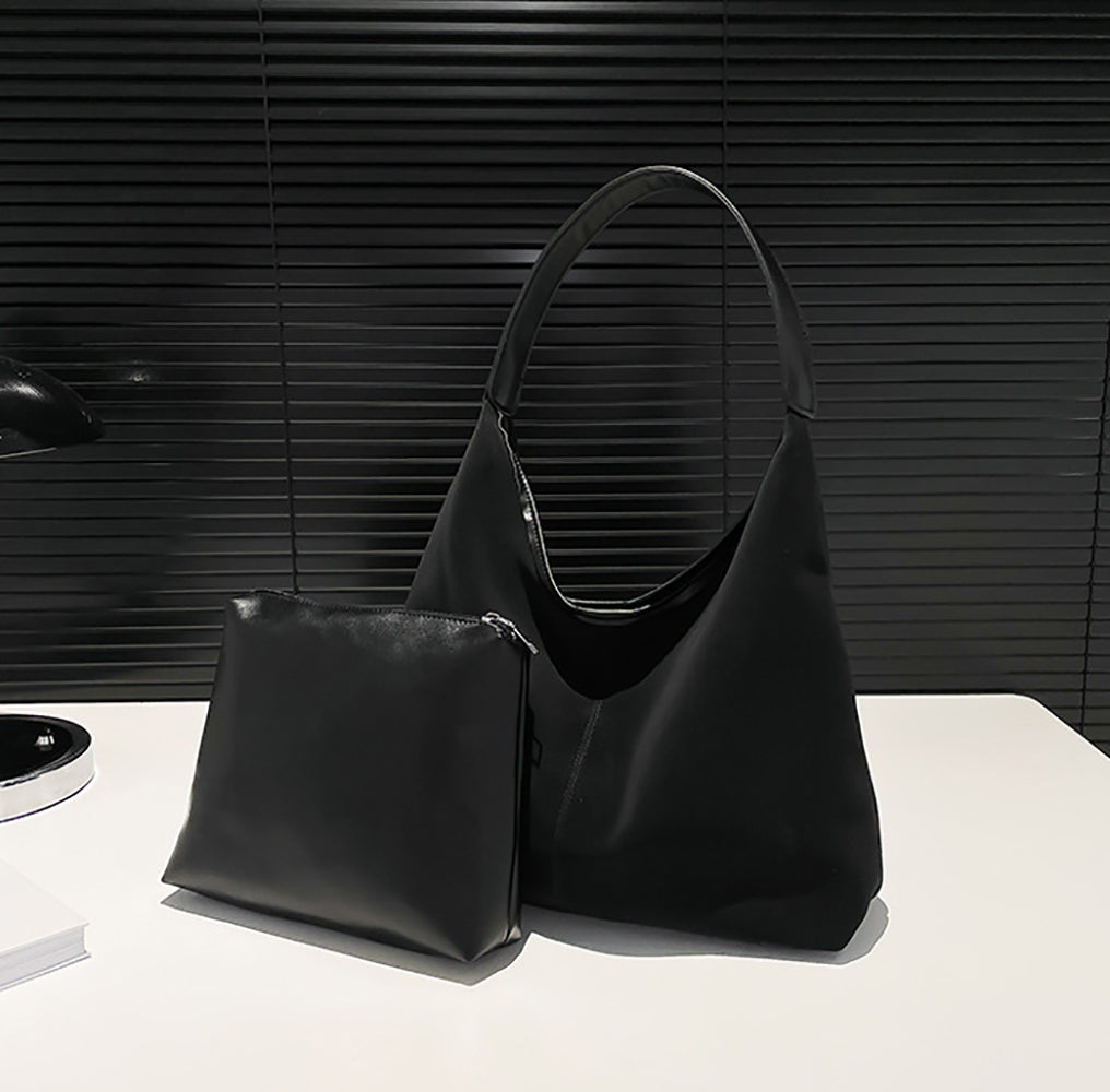 Black Solid One Handle Shoulder Bag