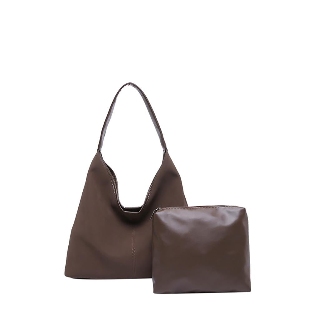 Coffee Solid One Handle Shoulder Bag