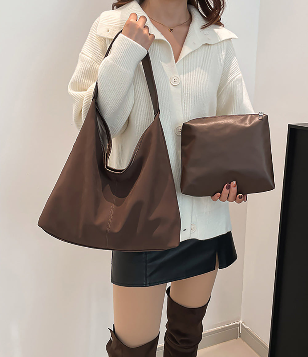 Coffee Solid One Handle Shoulder Bag