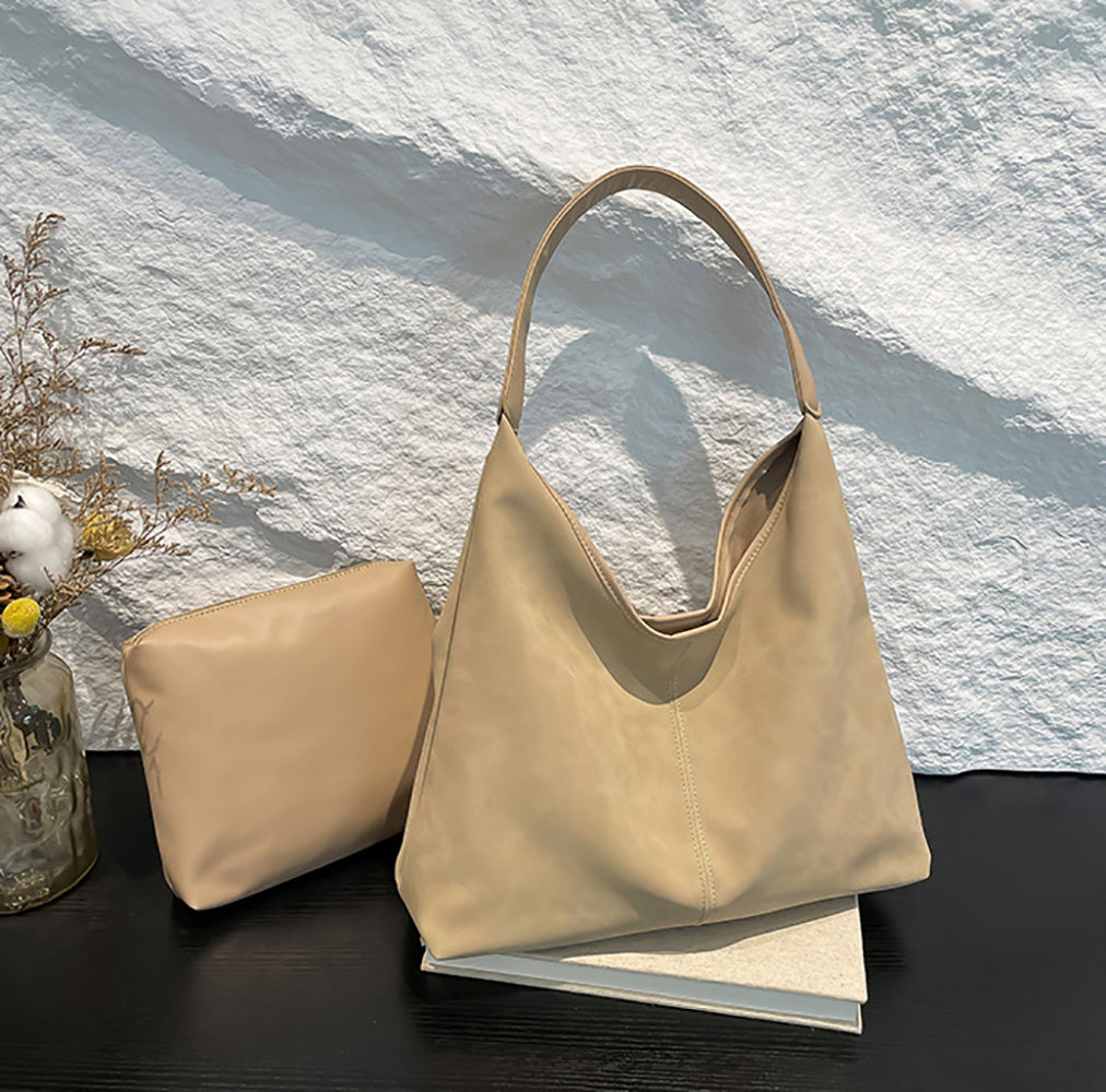 Khaki Solid One Handle Shoulder Bag