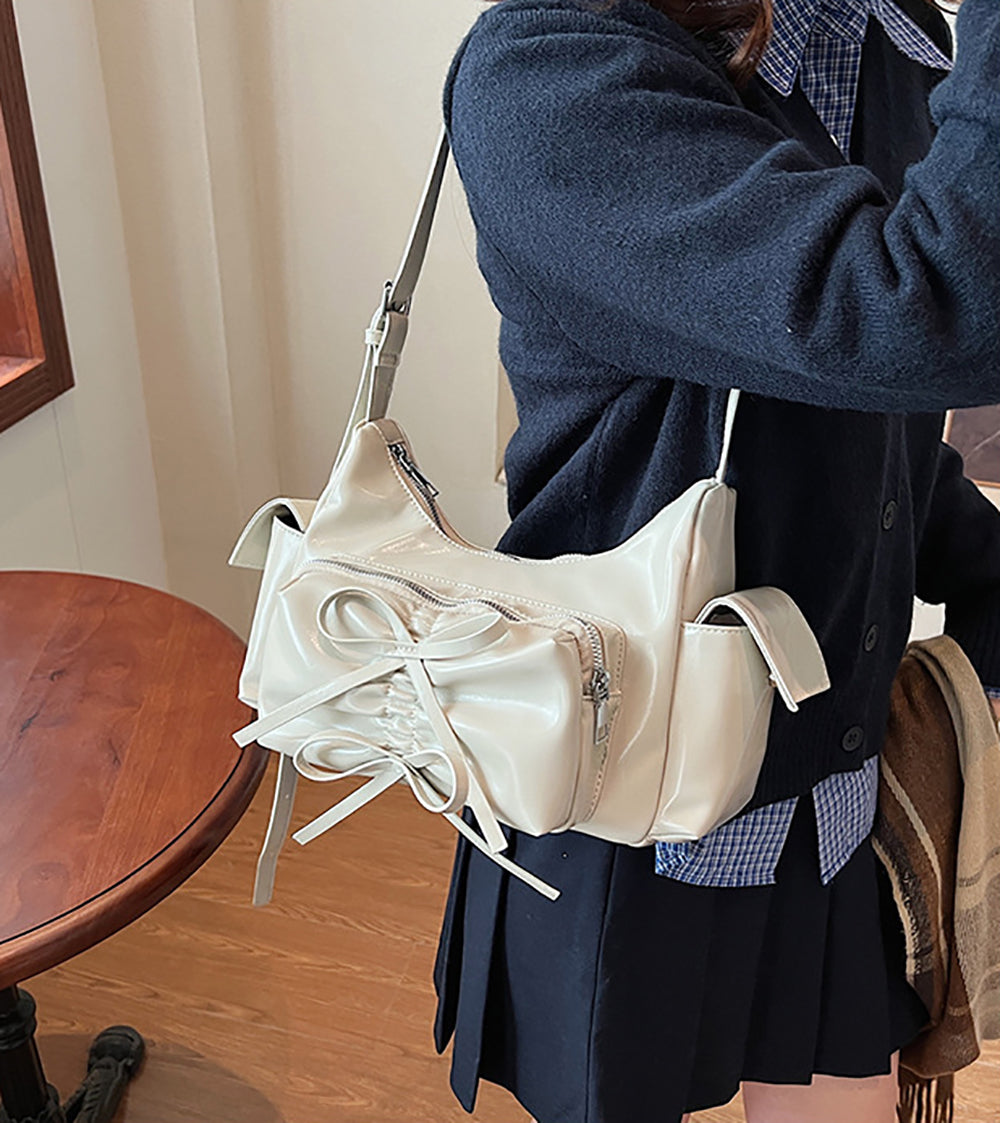 Off White Solid One Handle Sling Bag
