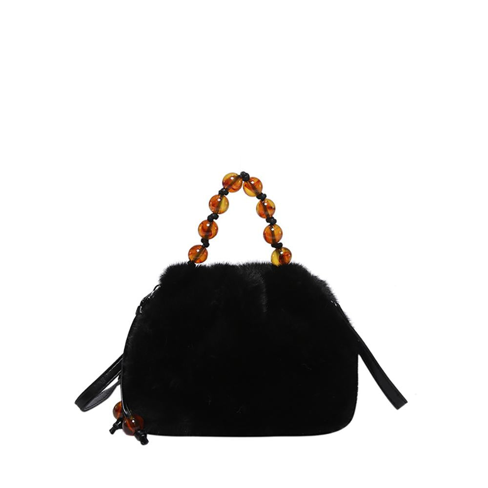 Black Solid Two Handles Shoulder Bag