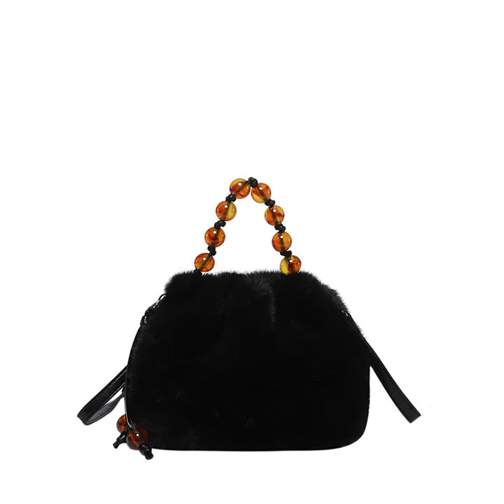 Black Solid Two Handles Shoulder Bag