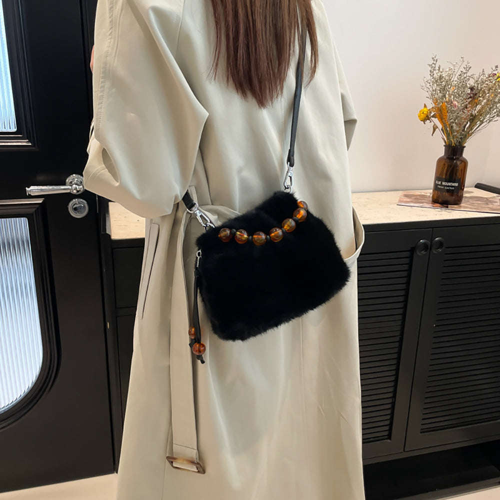 Black Solid Two Handles Shoulder Bag