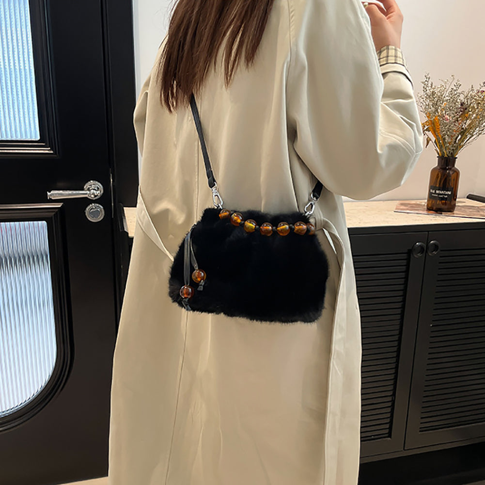 Black Solid Two Handles Shoulder Bag