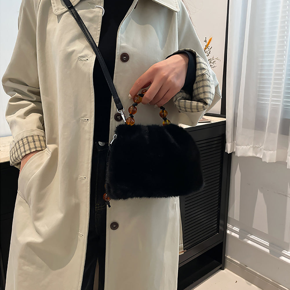 Black Solid Two Handles Shoulder Bag