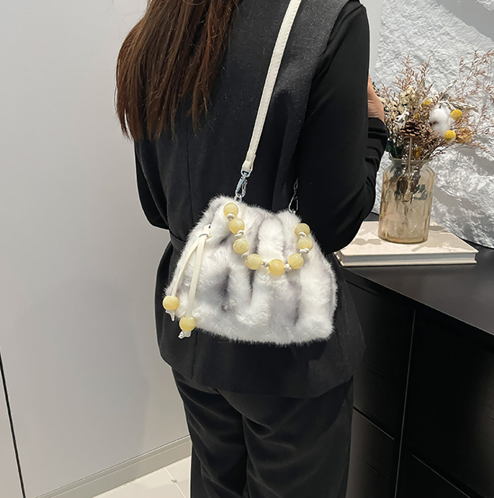White Solid Two Handles Shoulder Bag