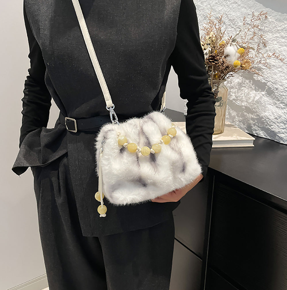 White Solid Two Handles Shoulder Bag