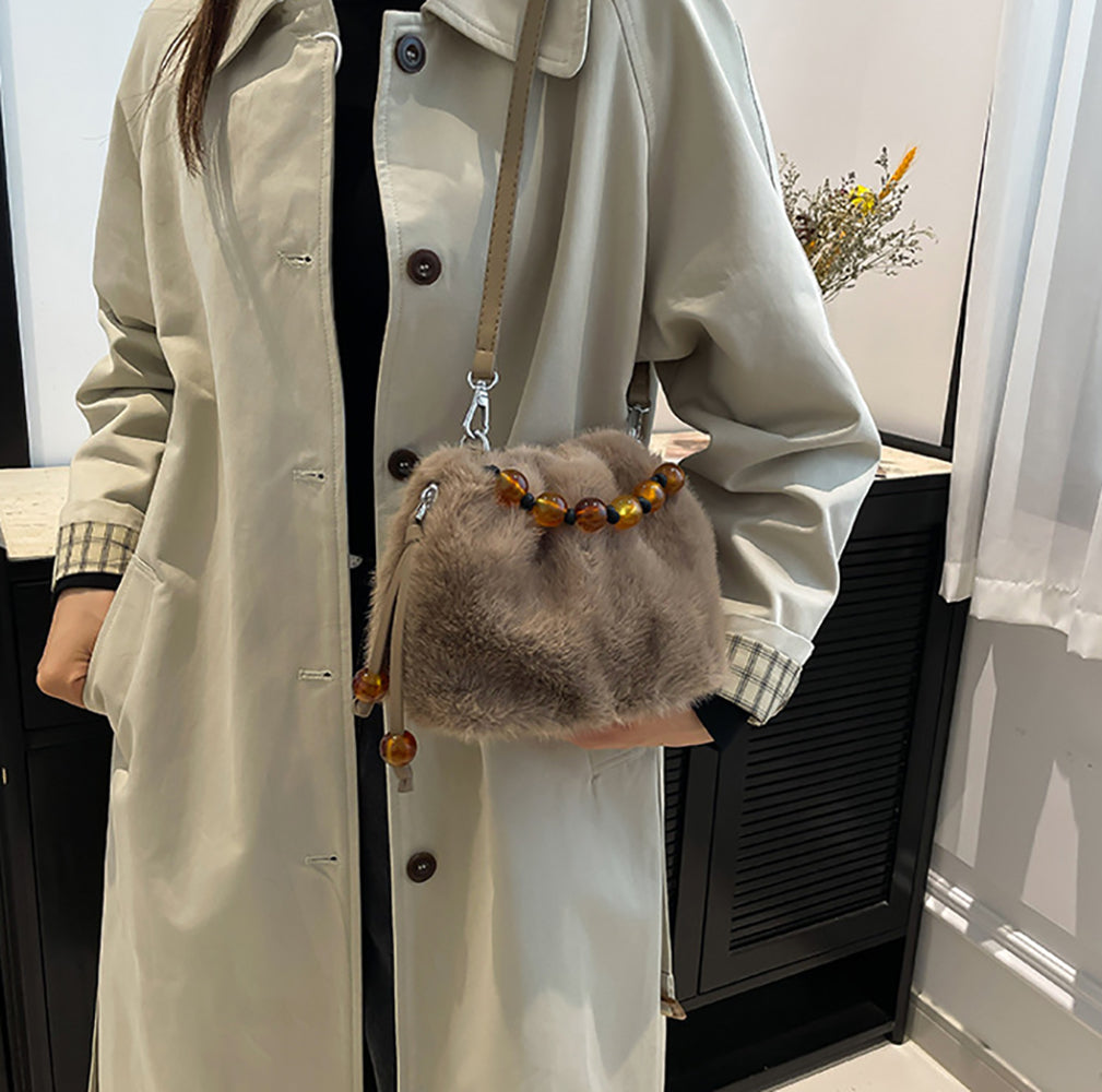 Coffee Solid Two Handles Shoulder Bag