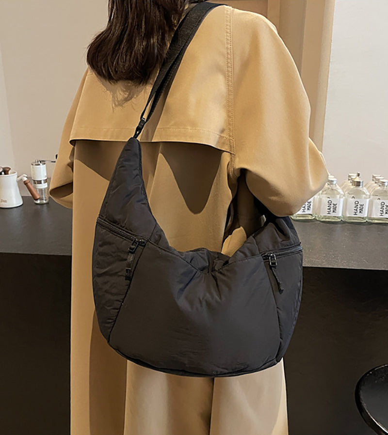Black Solid One Handle Shoulder Bag
