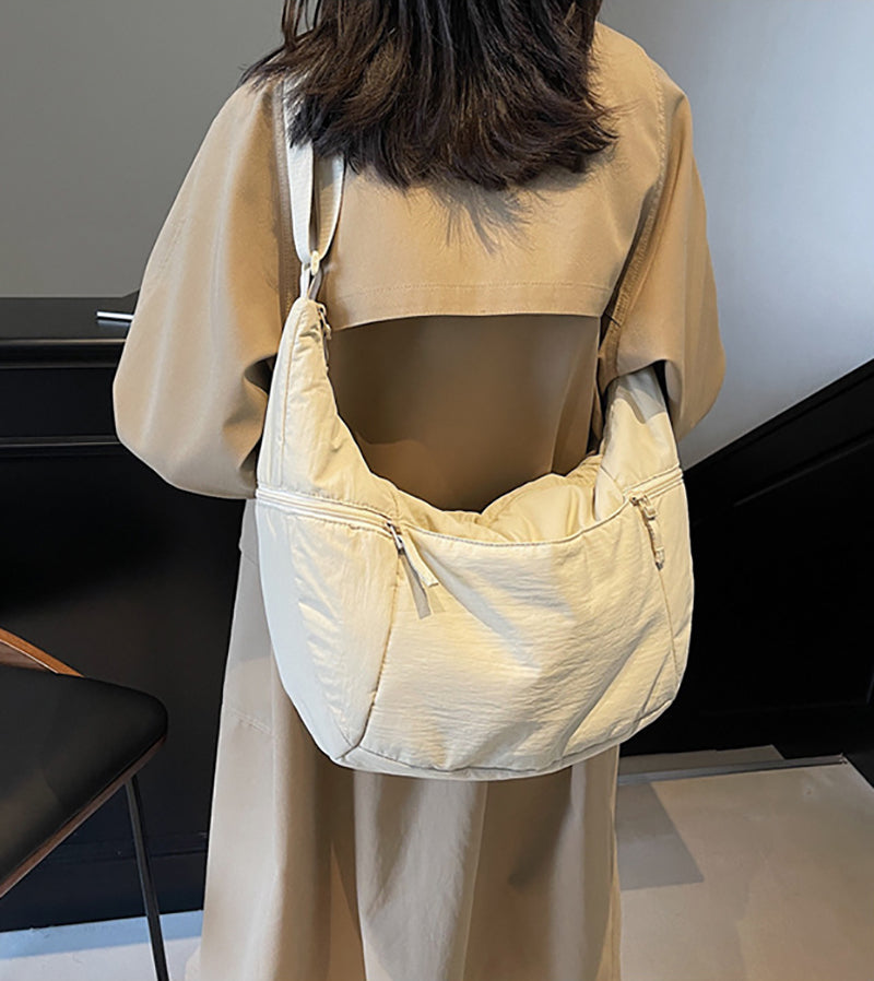 Off White Solid One Handle Shoulder Bag