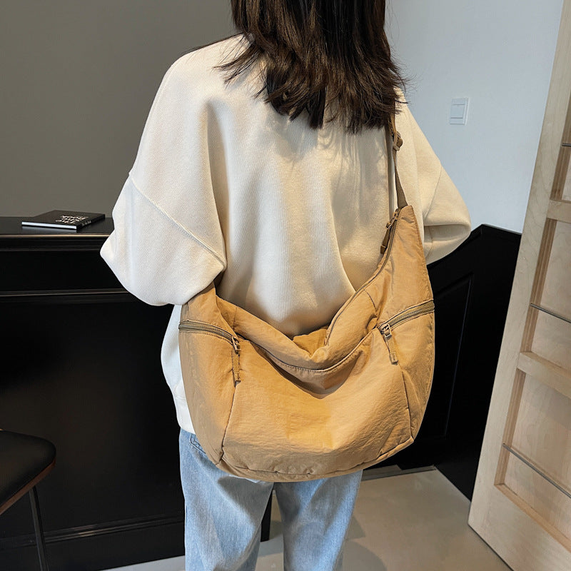 Khaki Solid One Handle Shoulder Bag