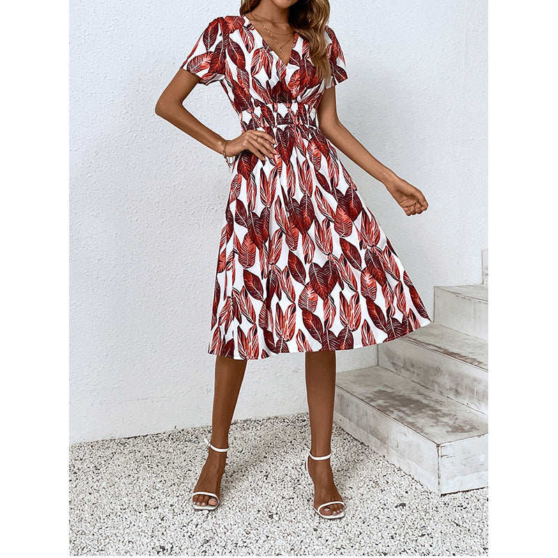 Maroon Tropical Printed A-Line Dress