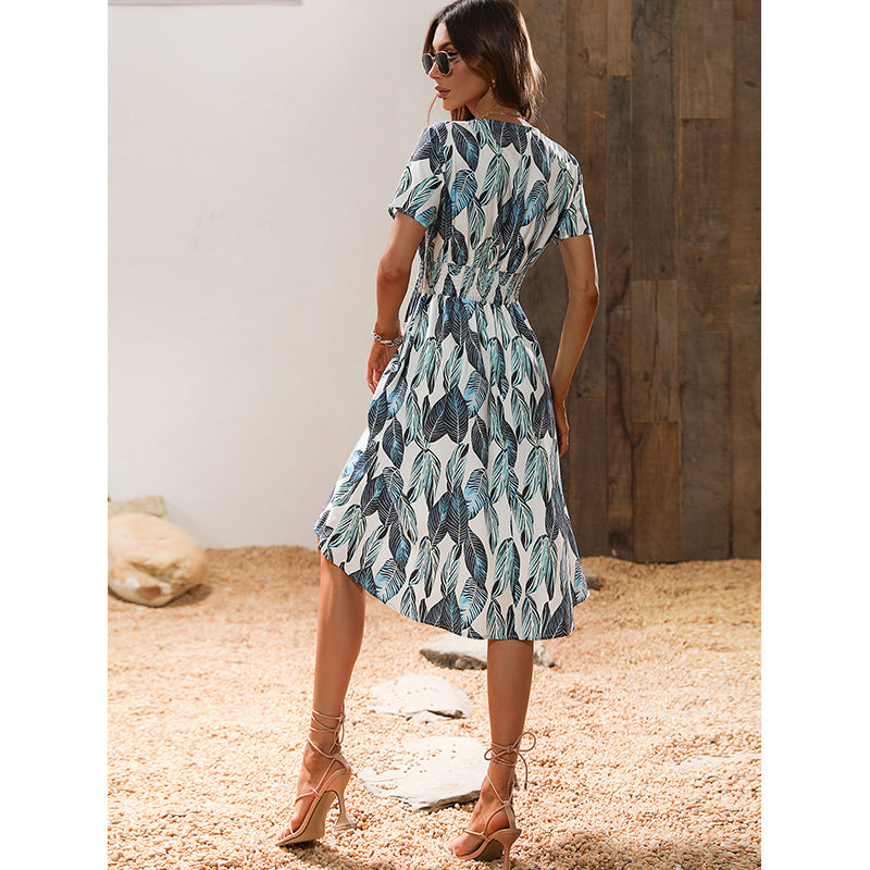 Abstract Printed V-Neck Dress