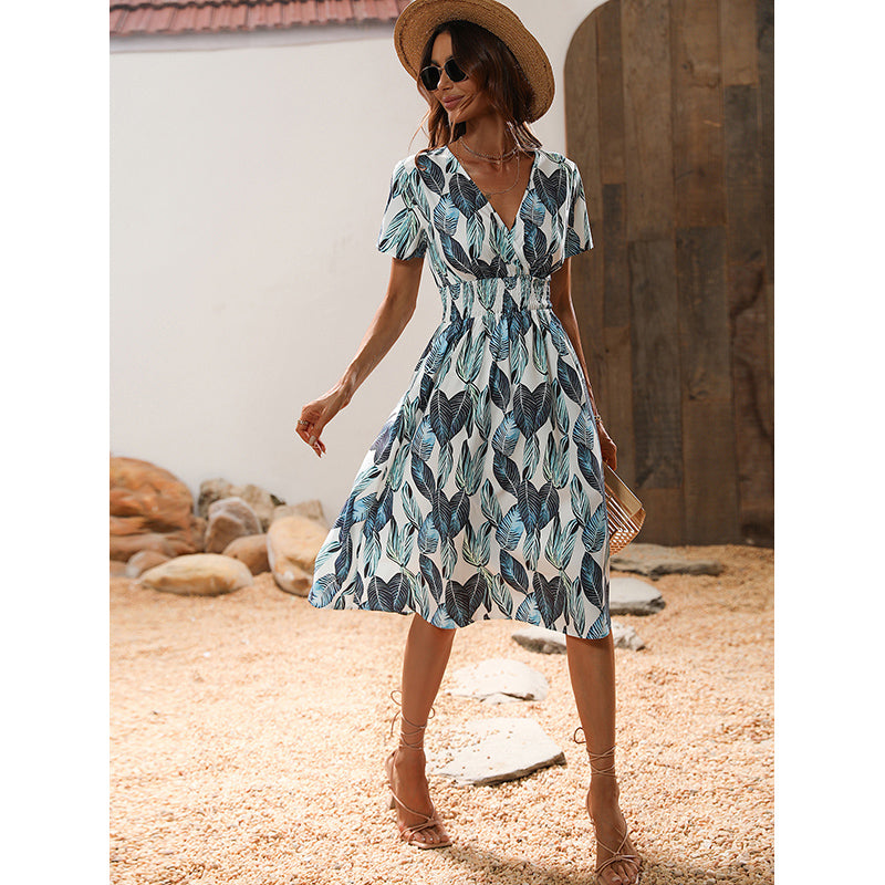 Abstract Printed V-Neck Dress