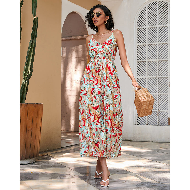 Shoulder Straps Sleeveless Floral Print Maxi Dress