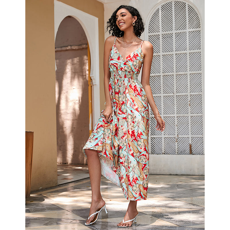 Shoulder Straps Sleeveless Floral Print Maxi Dress