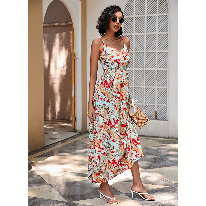 Shoulder Straps Sleeveless Floral Print Maxi Dress