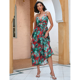 Shoulder Straps Sleeveless Floral Print Maxi Midi Dress