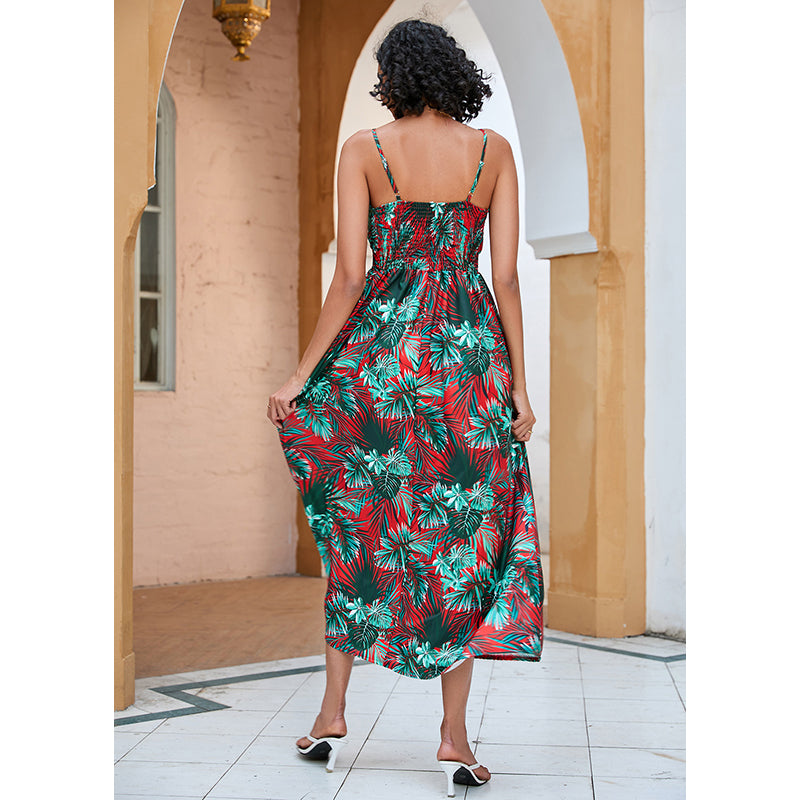Shoulder Straps Sleeveless Floral Print Maxi Midi Dress