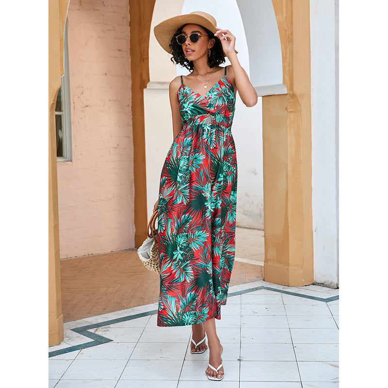 Shoulder Straps Sleeveless Floral Print Maxi Midi Dress