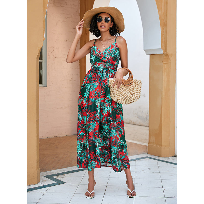 Shoulder Straps Sleeveless Floral Print Maxi Midi Dress