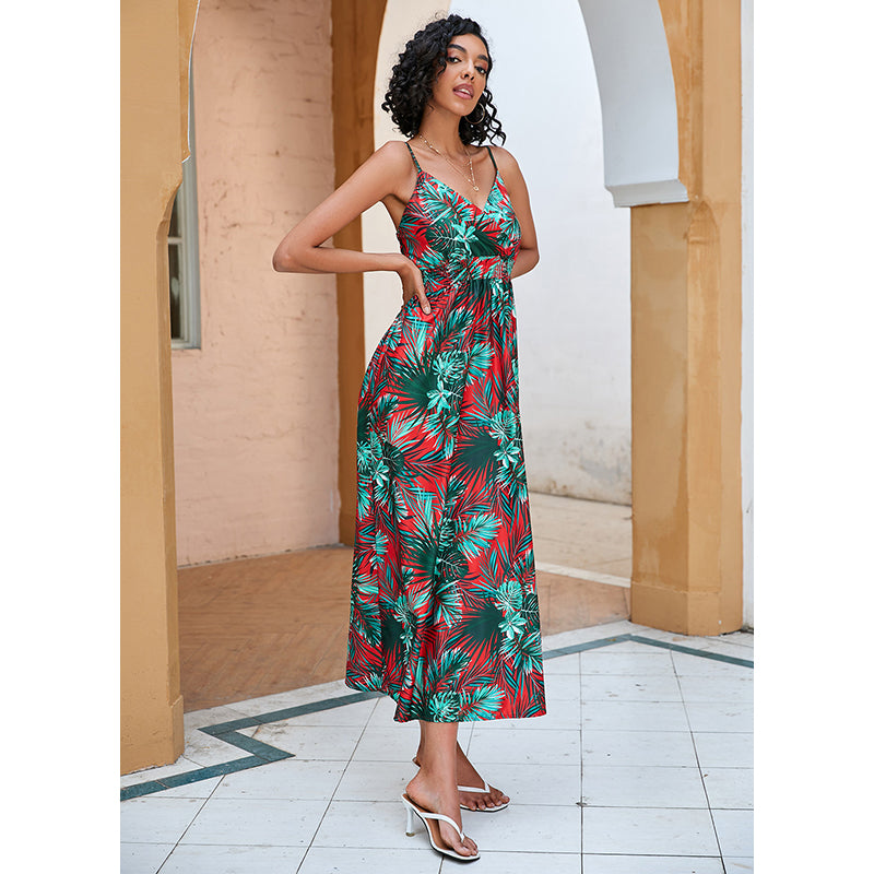 Shoulder Straps Sleeveless Floral Print Maxi Midi Dress