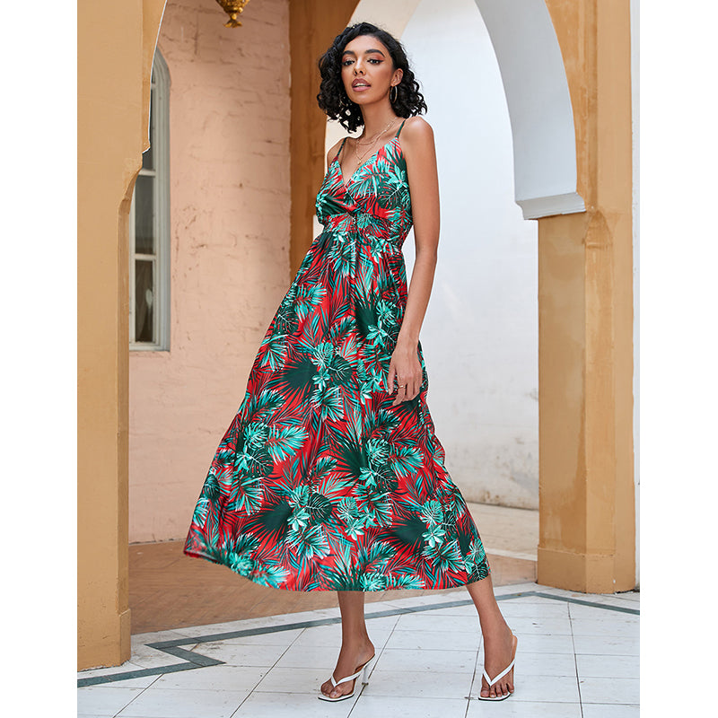 Shoulder Straps Sleeveless Floral Print Maxi Midi Dress