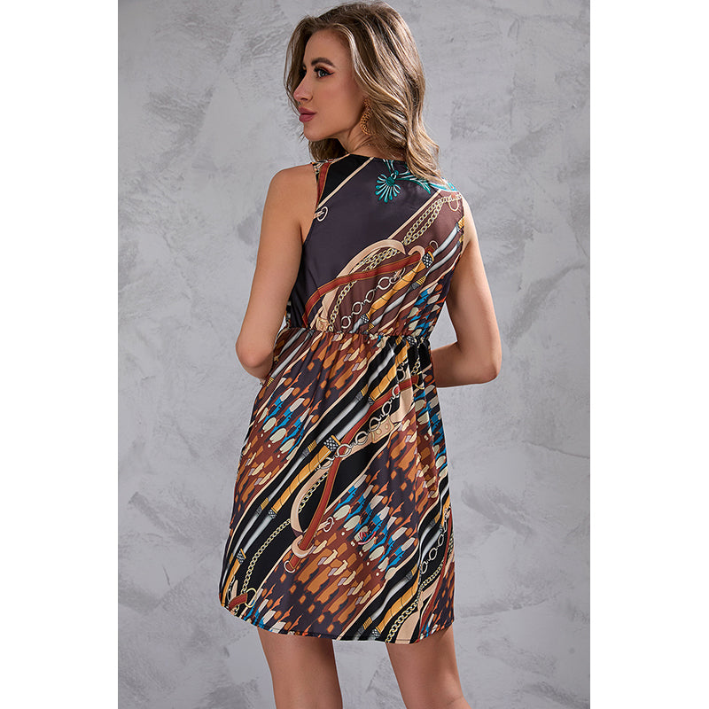 Printed V-Neck Wrap Dress