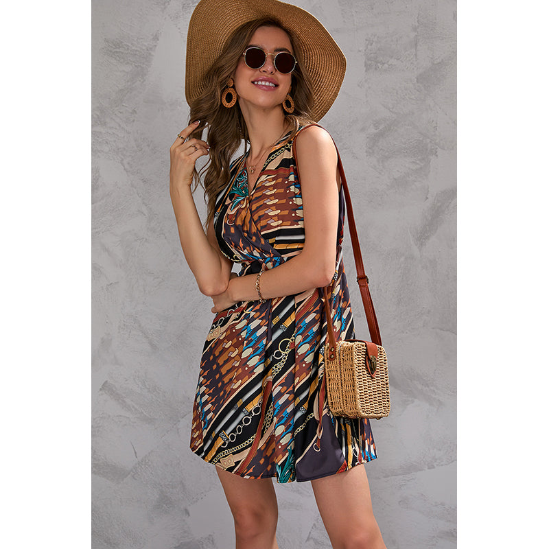 Printed V-Neck Wrap Dress