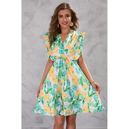 V-Neck Floral Printed Fit & Flare Dress